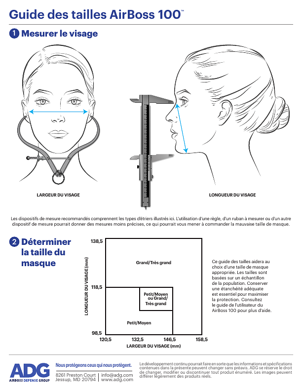 Couverture de la brochure Guide des tailles du demi-masque AirBoss 100