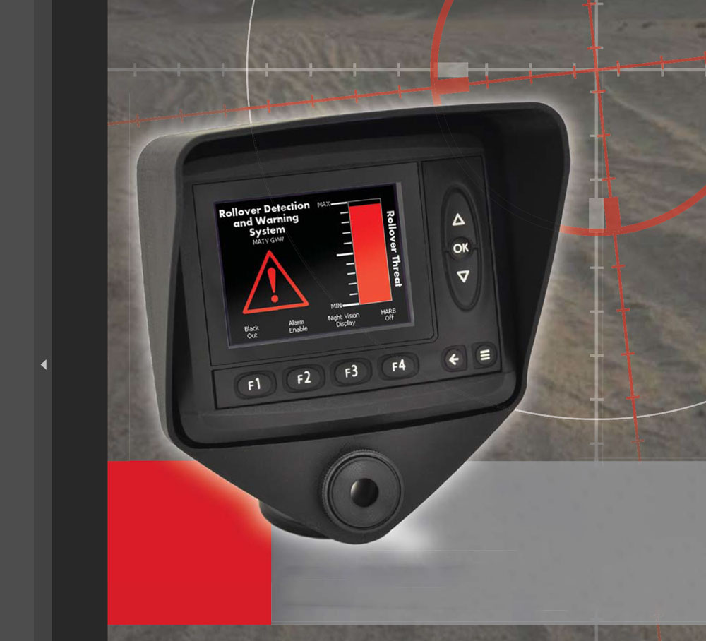 Interior monitor display showing roll over warning