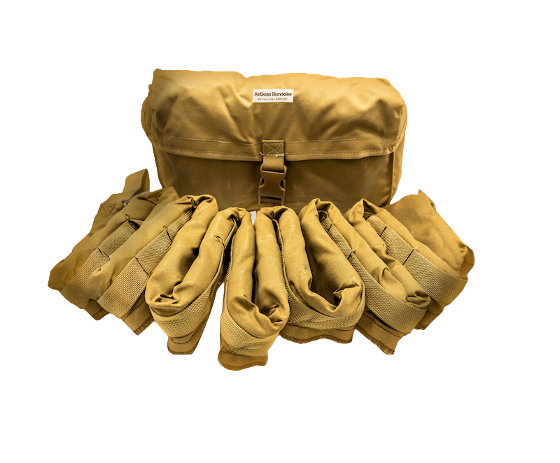 Bandolier bag and explosive charges in cloud of smoke