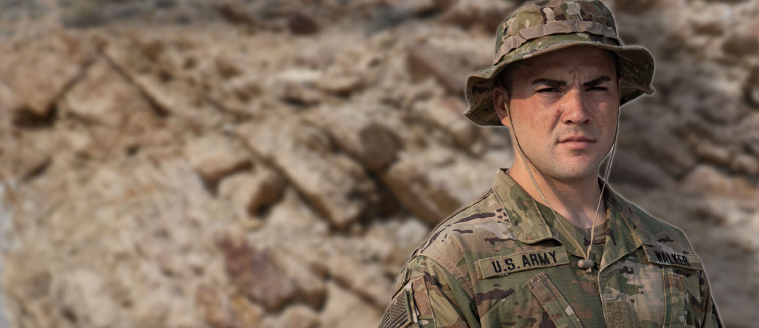 Male soldier in camouflage looking at camera