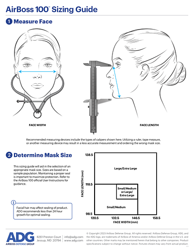 Cover of the AirBoss 100 Half Mask Sizing Guide brochure