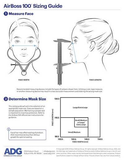 Couverture de la brochure Guide des tailles du demi-masque AirBoss 100