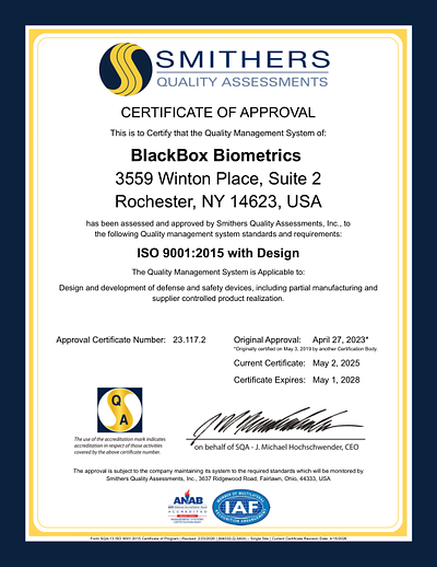 Cover of the BlackBox Biometrics ISO 9001:2015 brochure